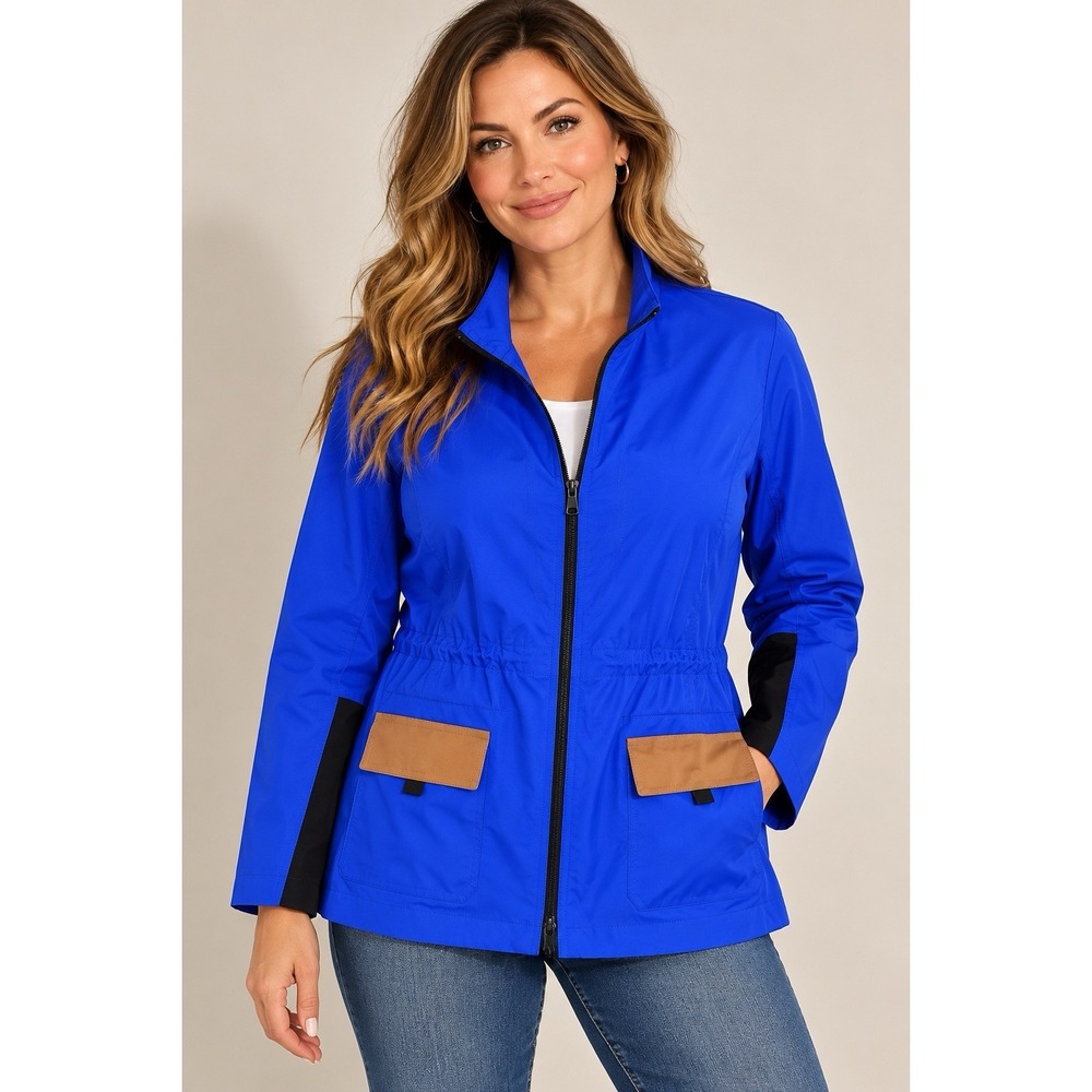 Carlisle Jacket Women's 8 Blue Colorblock Zip Front Drawstring Lightweight